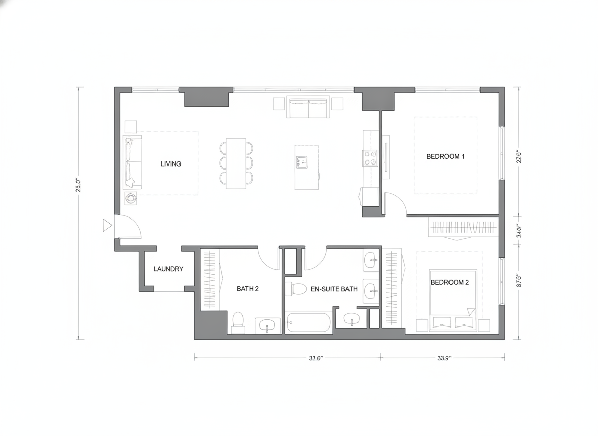 Grundriss-Skizze eines Innenausbau-Projekts