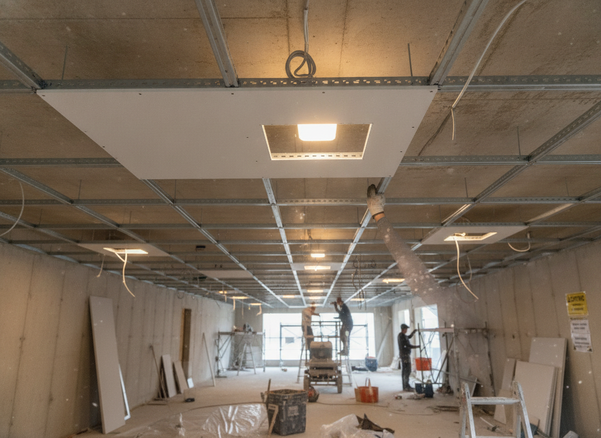 Montage einer abgehängten Decke mit LED-Beleuchtung