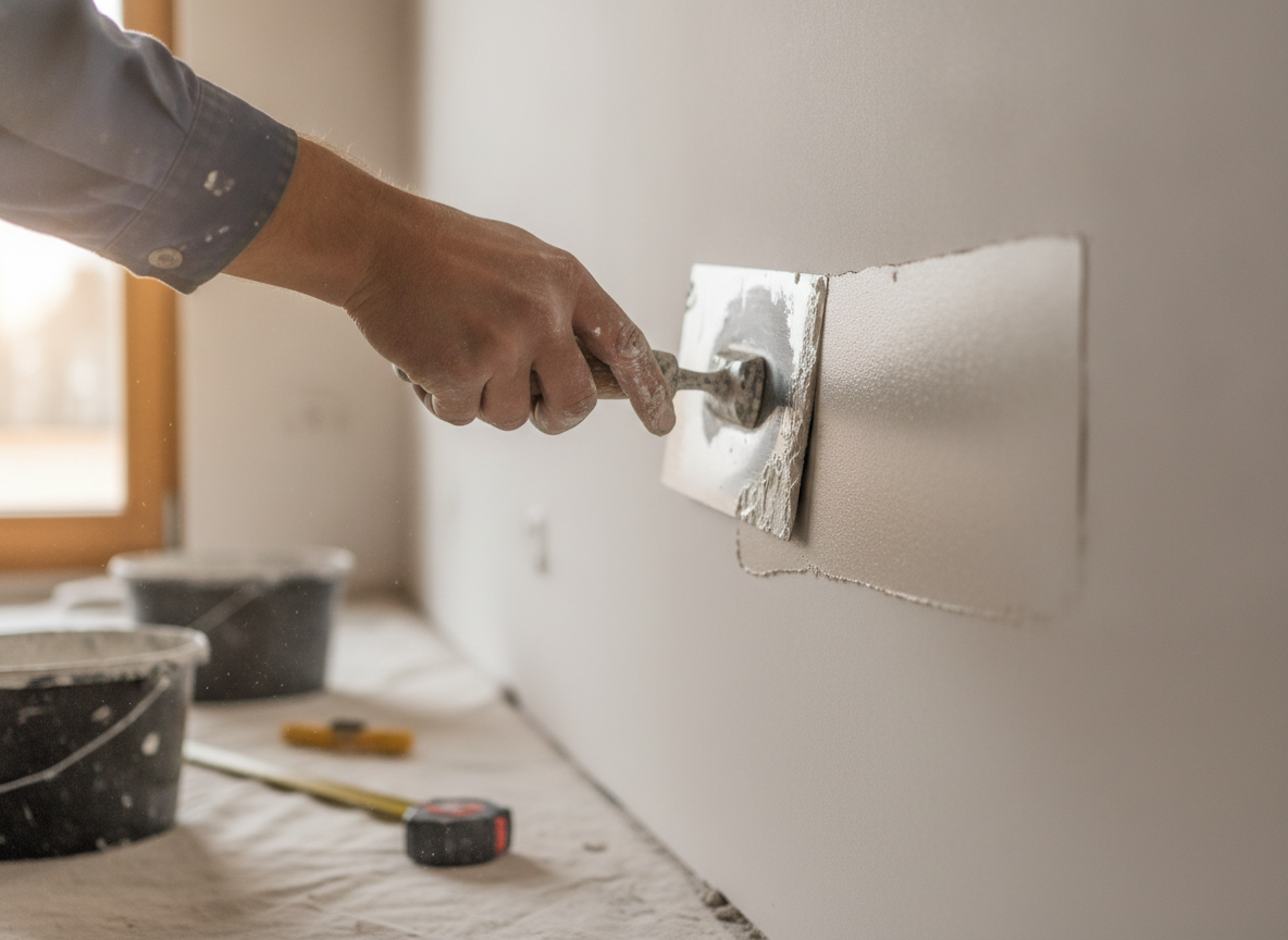 Feinspachtelung einer Trockenbauwand für streichfertige Oberfläche